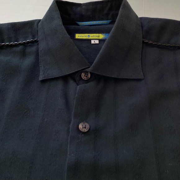 Dulce de Leche Black Leather Corded Shoulder Button Down Shirt Size L Large - Picture 7 of 9